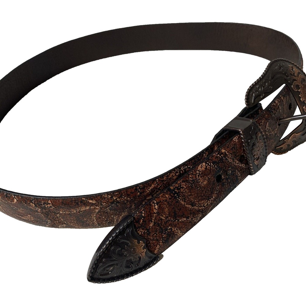 Vintage Bison Western Belt Mens 38 Genuine Italian Leather 6033